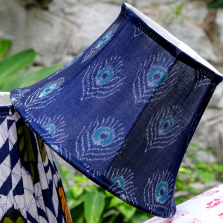 Plume Blue Ikat Bell Lampshade